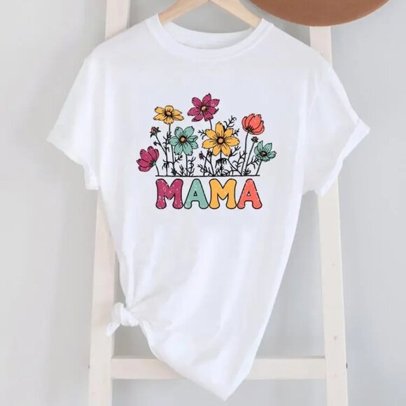 Women MAMA Garden Multicolor Logo Printed Round Neck Short-Sleeved T-Shirt Large - Picture 2 of 2